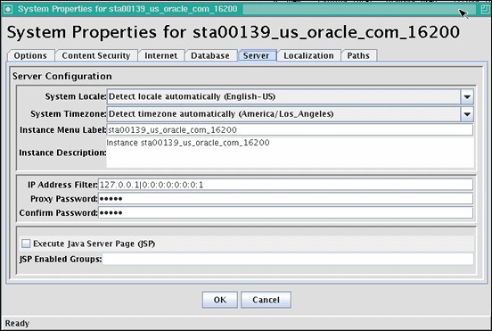 Surrounding text describes System Properties Server tab. Surrounding text describes System Properties Server tab.