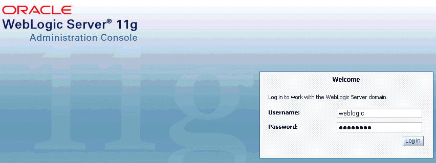 Oracle WebLogic Server Administration Console logon page Oracle WebLogic Server Administration Console logon page