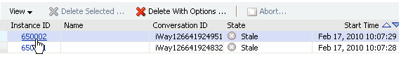 Instances tab Instances tab