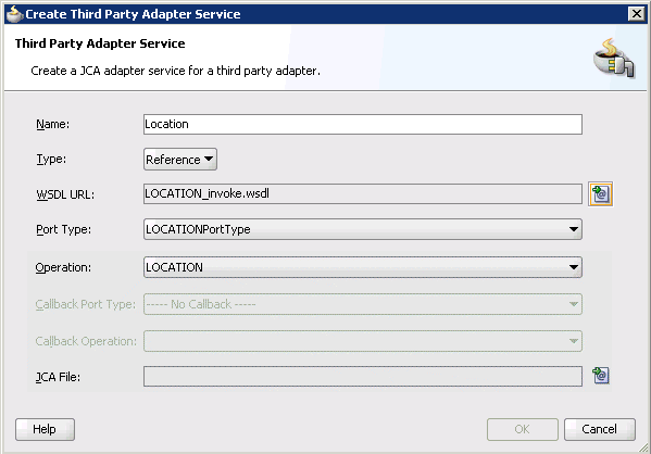 Create Third Party Adapter Service dialog box Create Third Party Adapter Service dialog box