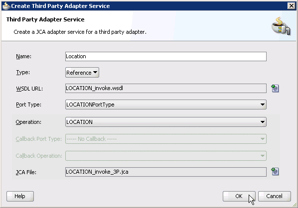 Create Third Party Adapter Service dialog box Create Third Party Adapter Service dialog box