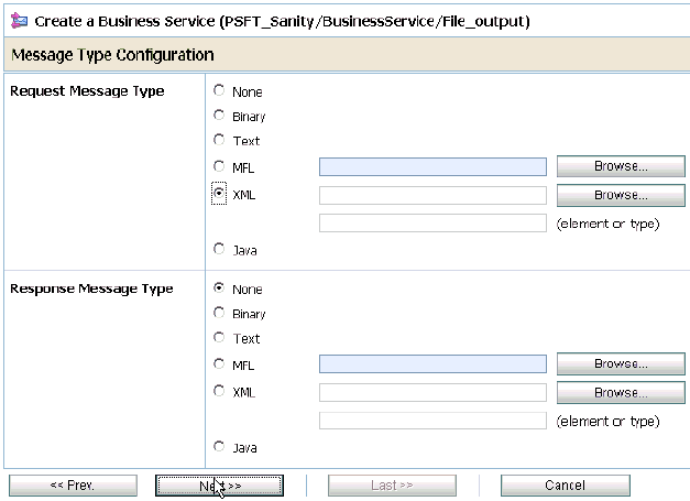 Message Type Configuration page Message Type Configuration page