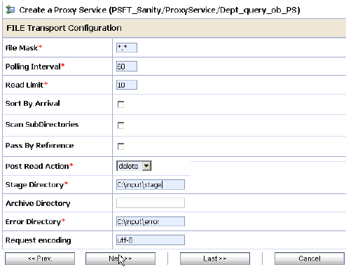 File Transport Configuration page File Transport Configuration page