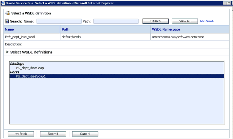 Select WSDL dialog Select WSDL dialog