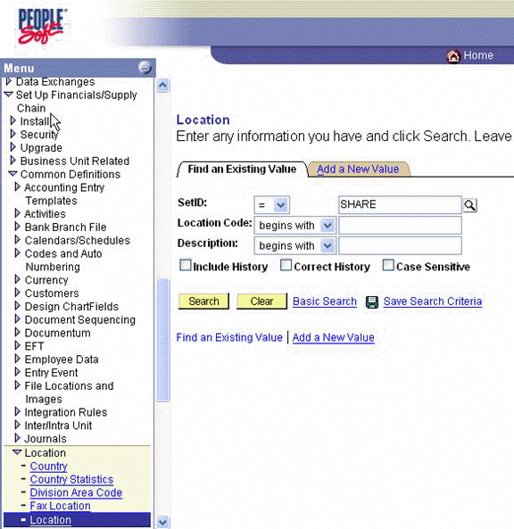 PeopleSoft location pane PeopleSoft location pane
