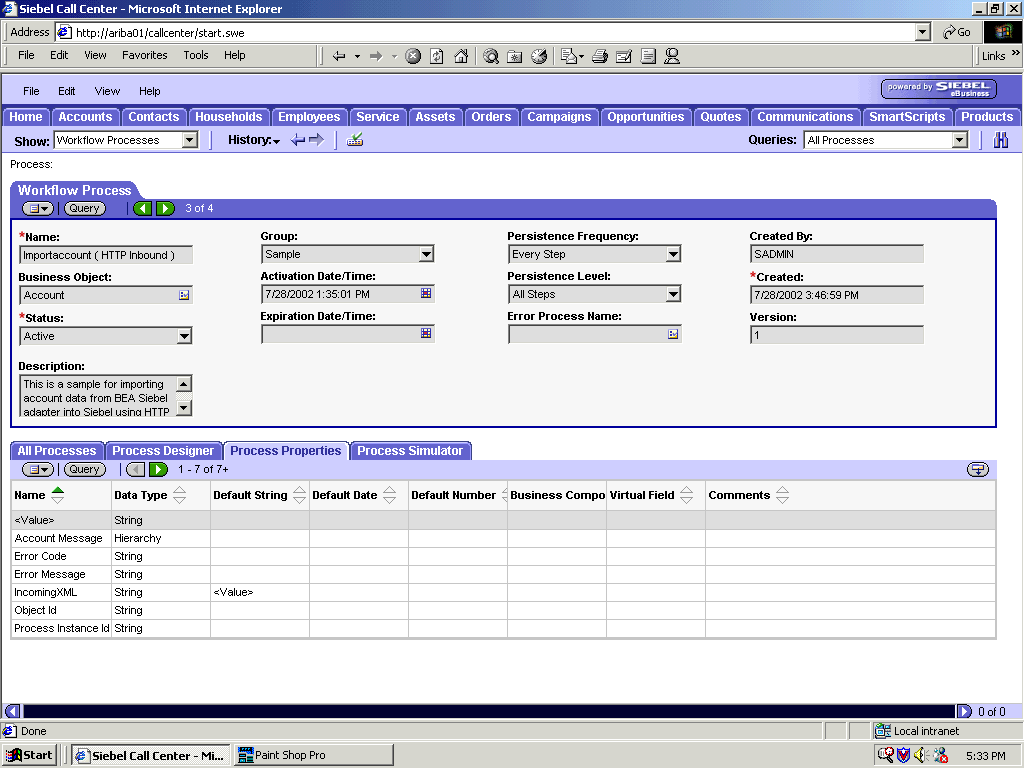 Process Properties tab of Workflow Process window. Process Properties tab of Workflow Process window.