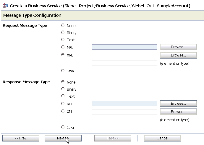 Message Type Configuration page Message Type Configuration page