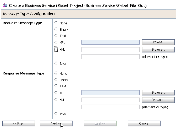 Message Type Configuration page Message Type Configuration page