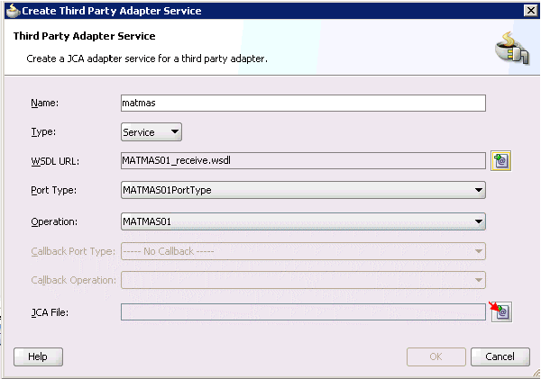 Create Third Party Adapter Service dialog box Create Third Party Adapter Service dialog box
