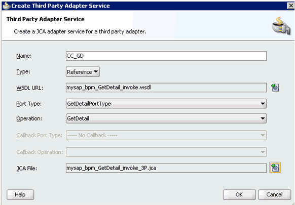Create Third Party Adapter Service dialog box Create Third Party Adapter Service dialog box