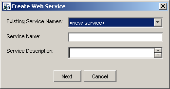 Create Web Service dialog box Create Web Service dialog box