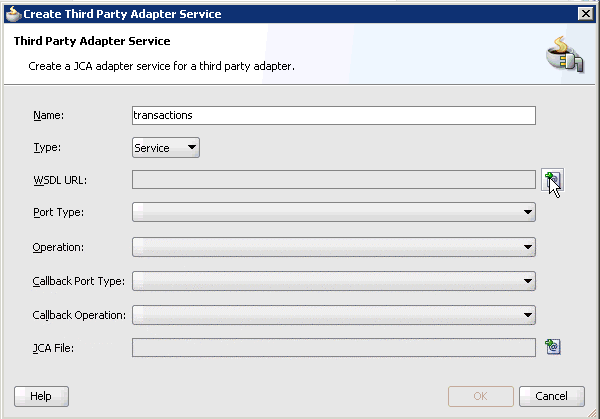 Create Third Party Adapter Service dialog box Create Third Party Adapter Service dialog box