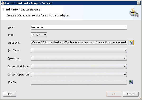 Create Third Party Adapter Service dialog box Create Third Party Adapter Service dialog box
