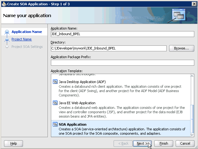 Create SOA Application wizard Create SOA Application wizard