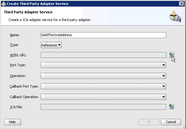 Create Third Party Adapter Service dialog box Create Third Party Adapter Service dialog box