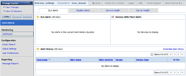 Oracle Service Bus console home page Oracle Service Bus console home page