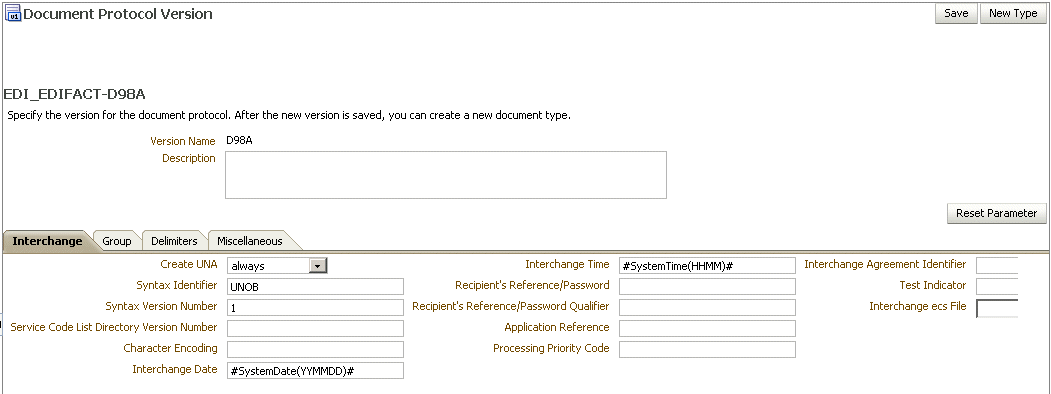 Document version parameters Document version parameters