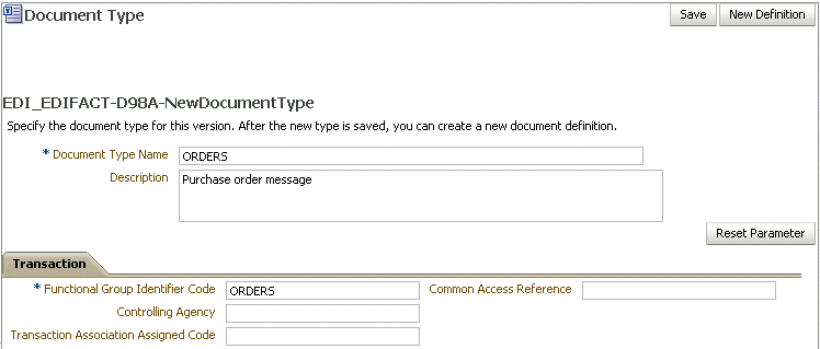 Document type parameters Document type parameters