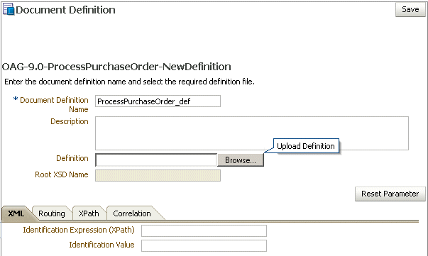 OAG document definition parameters OAG document definition parameters
