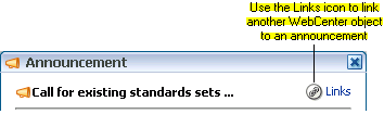 Links icon on an announcement Links icon on an announcement
