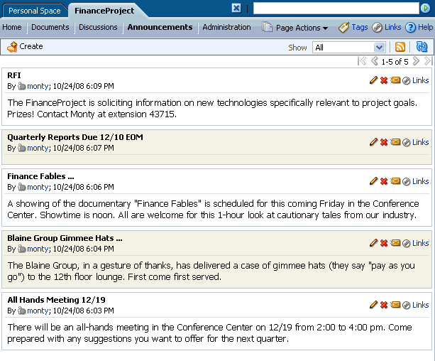 Announcements page Announcements page