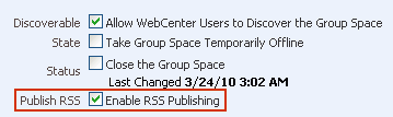 Enable RSS Publishing on General subtab Enable RSS Publishing on General subtab