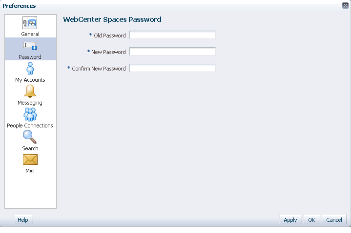 Preferences Password panel Preferences Password panel
