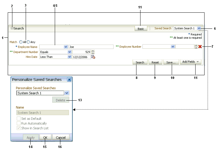 query component&rsquo;s buttons and fields