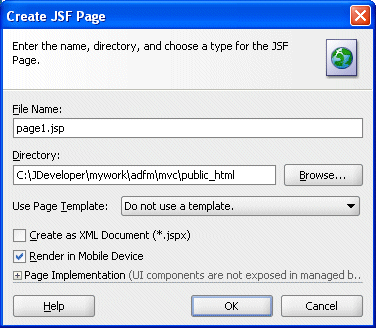 create JSP page dialog