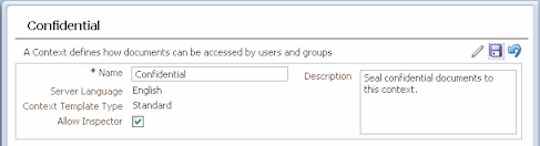 Contexts Page, general controls, right panel Contexts Page, general controls, right panel