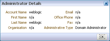 Administrator Details dialog Administrator Details dialog