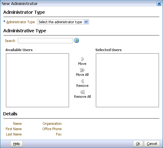 New Administrator dialog New Administrator dialog