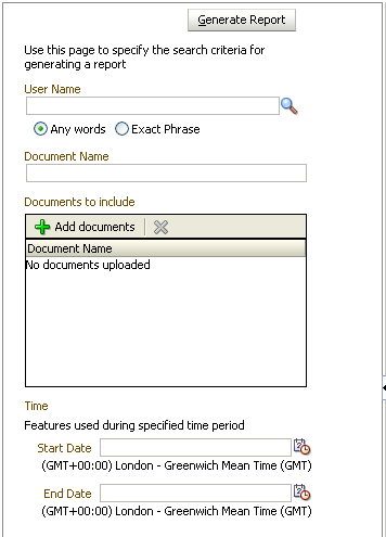 Generate Report panel Generate Report panel