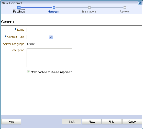 New Context wizard general New Context wizard general