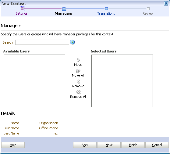New Context wizard managers New Context wizard managers
