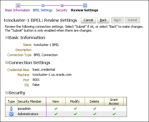 BPEL Connection Review Settings Page BPEL Connection Review Settings Page
