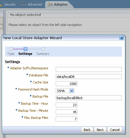 LSA wizard settings stage LSA wizard settings stage