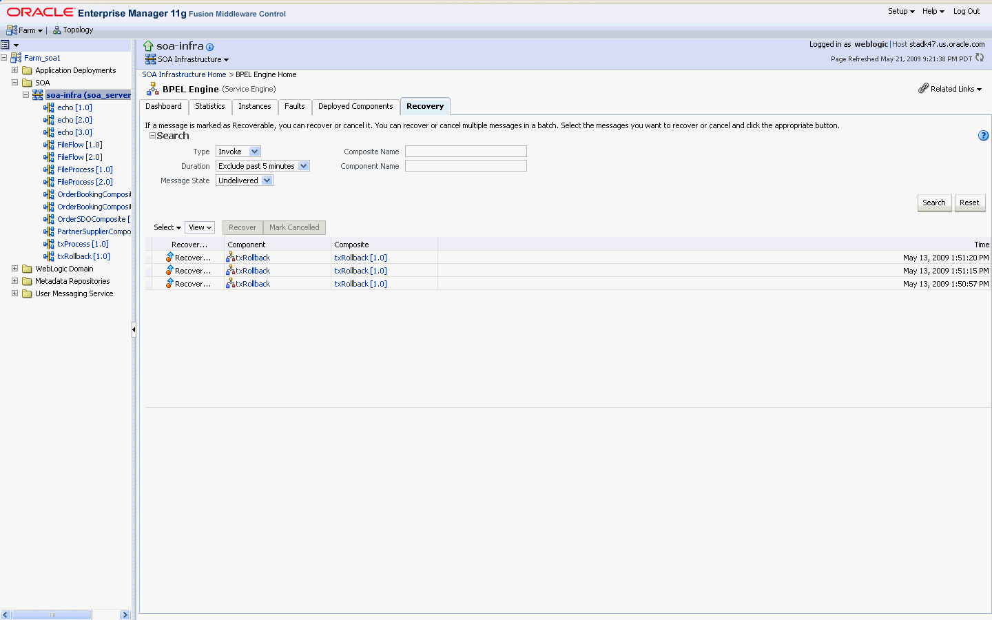 Enterprise Manager BPEL Engine Recovery Enterprise Manager BPEL Engine Recovery
