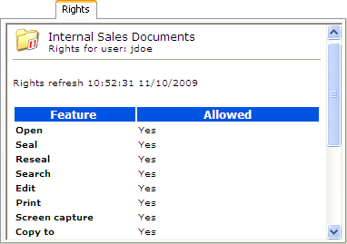 Rights tab Rights tab