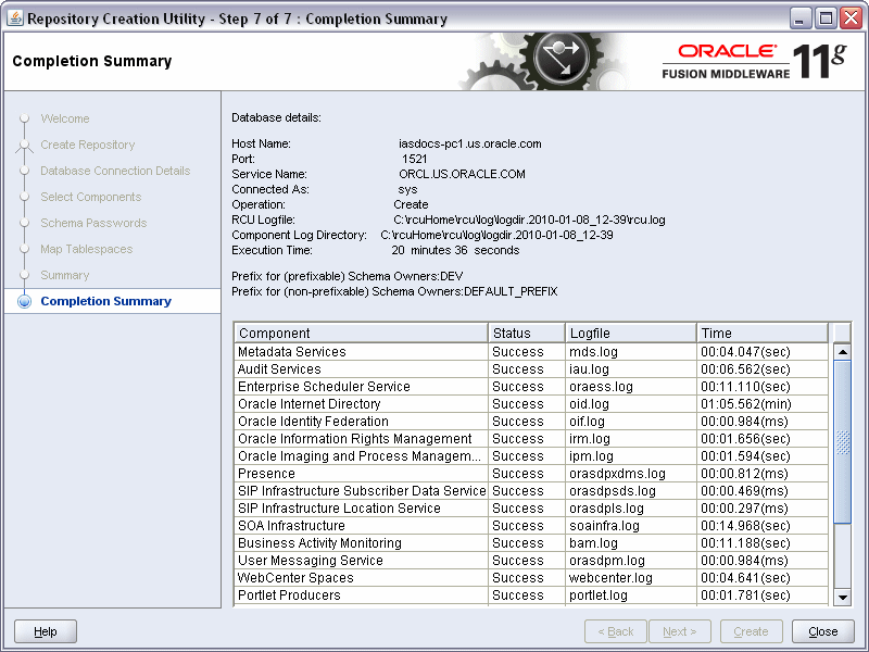 rcu repository creation complete screen rcu repository creation complete screen