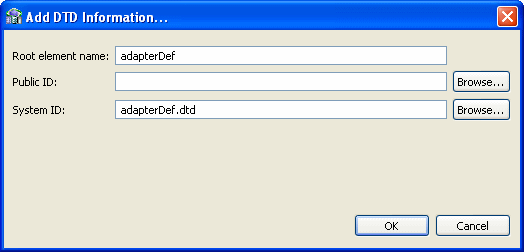 This screen shows the Add DTD info dialog box This screen shows the Add DTD info dialog box