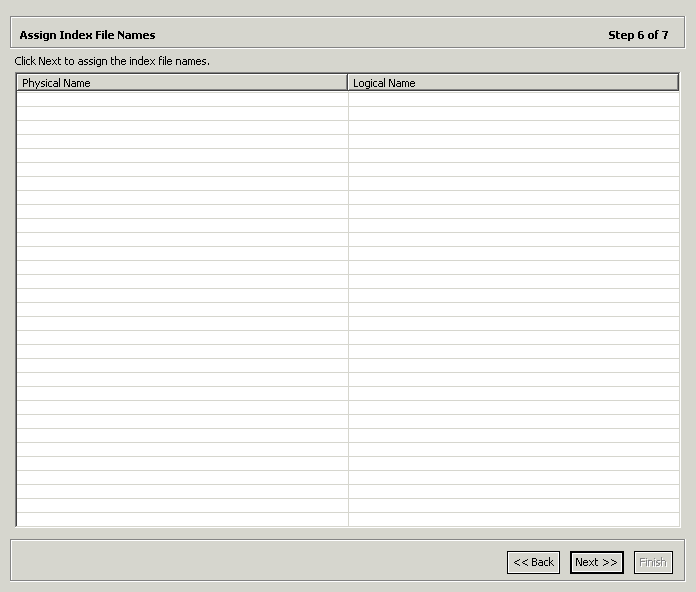The Assign Index File Names window The Assign Index File Names window