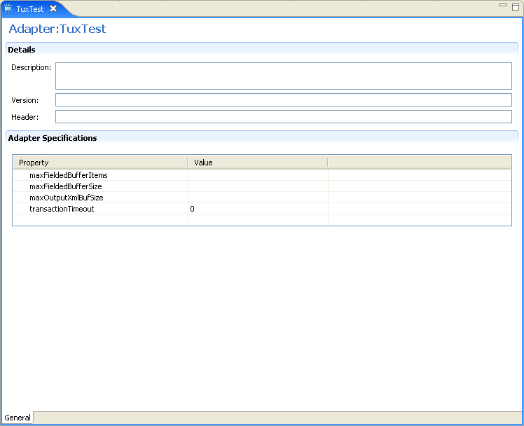 The adapter metadata general properties The adapter metadata general properties