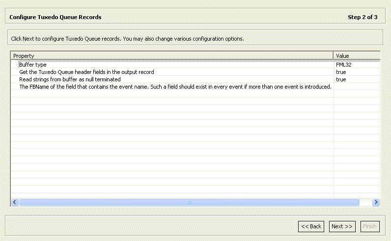 The Configure Tuxedo Queue Records screen. The Configure Tuxedo Queue Records screen.