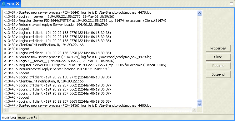 Runtime perspective logs. Select at the bottom of the pane. Runtime perspective logs. Select at the bottom of the pane.
