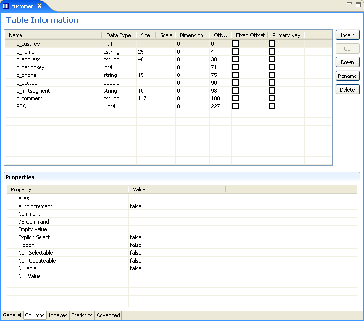 Adapter metadata column tab