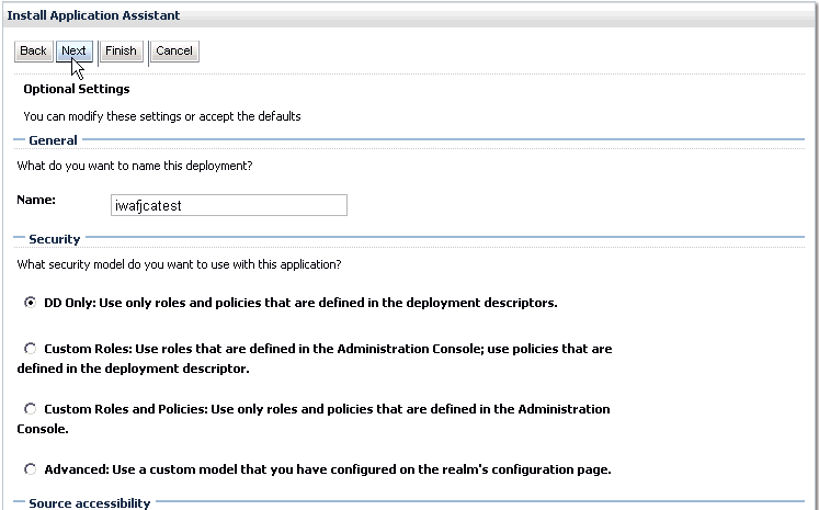 Optional Settings page Optional Settings page