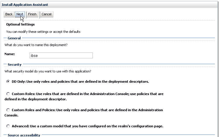 Optional Settings page Optional Settings page