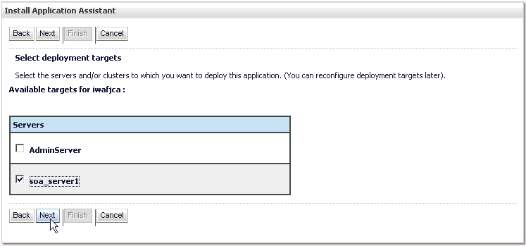 Select Deployment Target page Select Deployment Target page