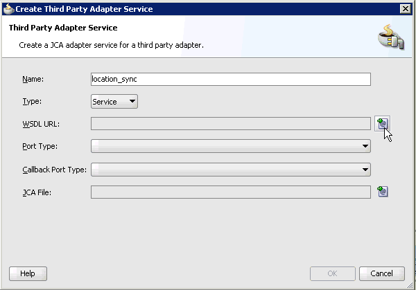 Create Third Party Adapter Service dialog box Create Third Party Adapter Service dialog box